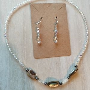 Handmade Clear Crystal Abalone Shell Necklace earrings set